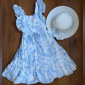 Bonnie Jean Blue White Floral Easter Dress with Hat. Size 10